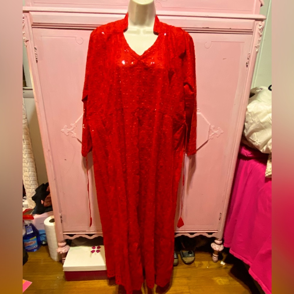 Brand new from India. Long red sequin dress US size 12 - Picture 14 of 16
